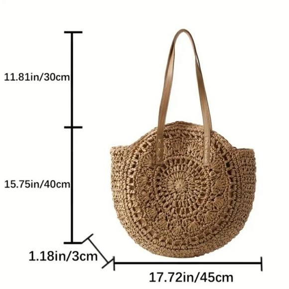 Straw Woven Tote Bag Double Handle - Picture 6 of 6